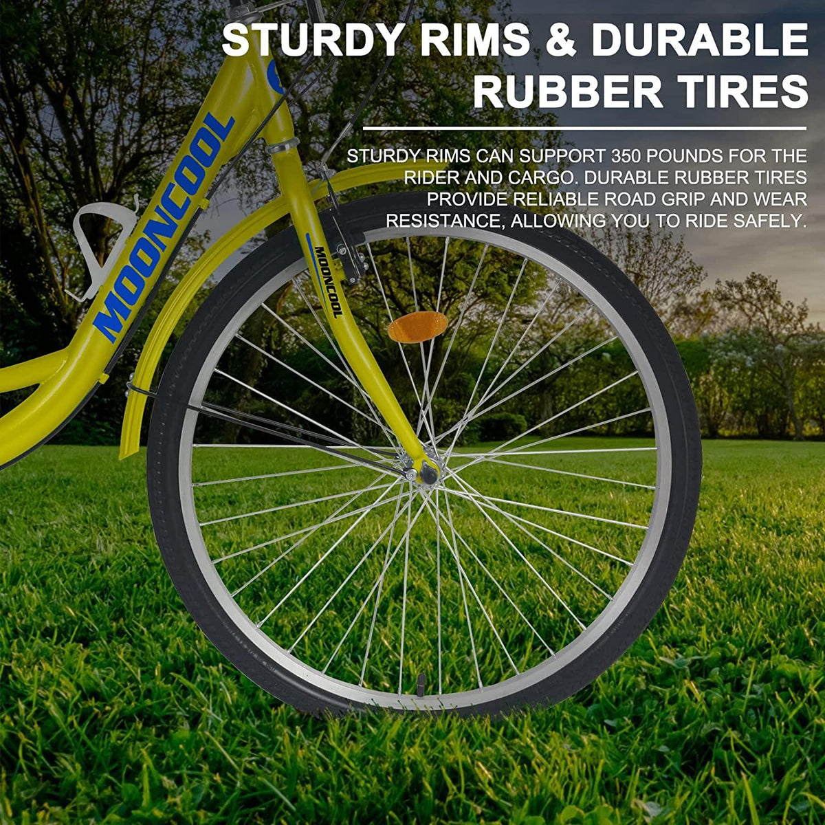 Docred Adult Tricycle 7 Speed Three Wheel Bike 24 inch Seat Adjustable Trike with Bell Brake System and Basket Cruiser Bicycles LarSize for Shopping Exercise (yellow ,24inch /7-speed)