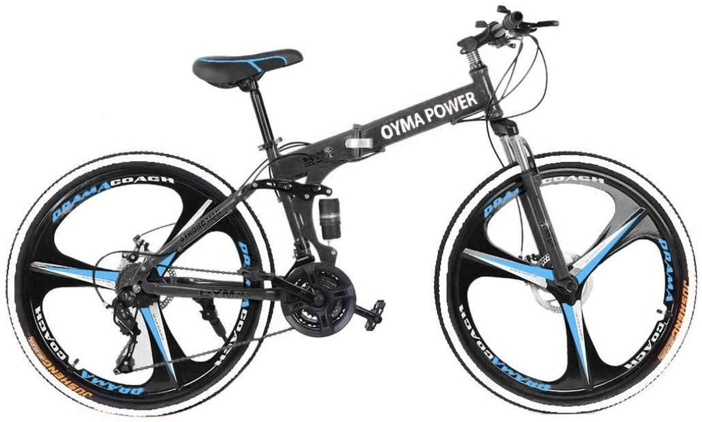 26in Folding Mountain Bike 21 Speed Full Suspension MTB Bikes High Carbon Steel Frame Disc Brakes Lightweight Black