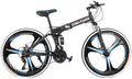 26in Folding Mountain Bike 21 Speed Full Suspension MTB Bikes High Carbon Steel Frame Disc Brakes Lightweight Black
