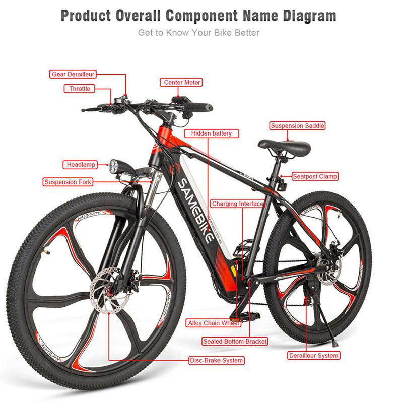 Men's Mountain Bike, 26" Wheel Size, 350W Electric Bicycle, 36V 330.69lbs Max Load, High Carbon Steel Frame, Electric Mountain Bike for Adults
