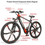 Men's Mountain Bike, 26" Wheel Size, 350W Electric Bicycle, 36V 330.69lbs Max Load, High Carbon Steel Frame, Electric Mountain Bike for Adults