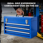 ANTBD133-XU  3 Drawer 20.5" Portable Metal Tool Box: Ball-Bearing Slides and 2 Metal Latches for Secure Closure in Garage, Home or Workbench, Blue