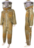 massive bee store beekeeping three layer fully ventilated suit with different option of veil fencing veil or round veil and suit colors (l, khaki round veil)