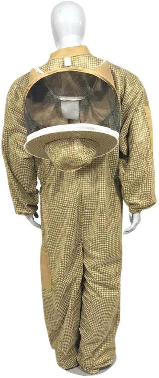 massive bee store beekeeping three layer fully ventilated suit with different option of veil fencing veil or round veil and suit colors (l, khaki round veil)