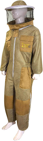 massive bee store beekeeping three layer fully ventilated suit with different option of veil fencing veil or round veil and suit colors (l, khaki round veil)