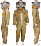 massive bee store beekeeping three layer fully ventilated suit with different option of veil fencing veil or round veil and suit colors (l, khaki round veil)