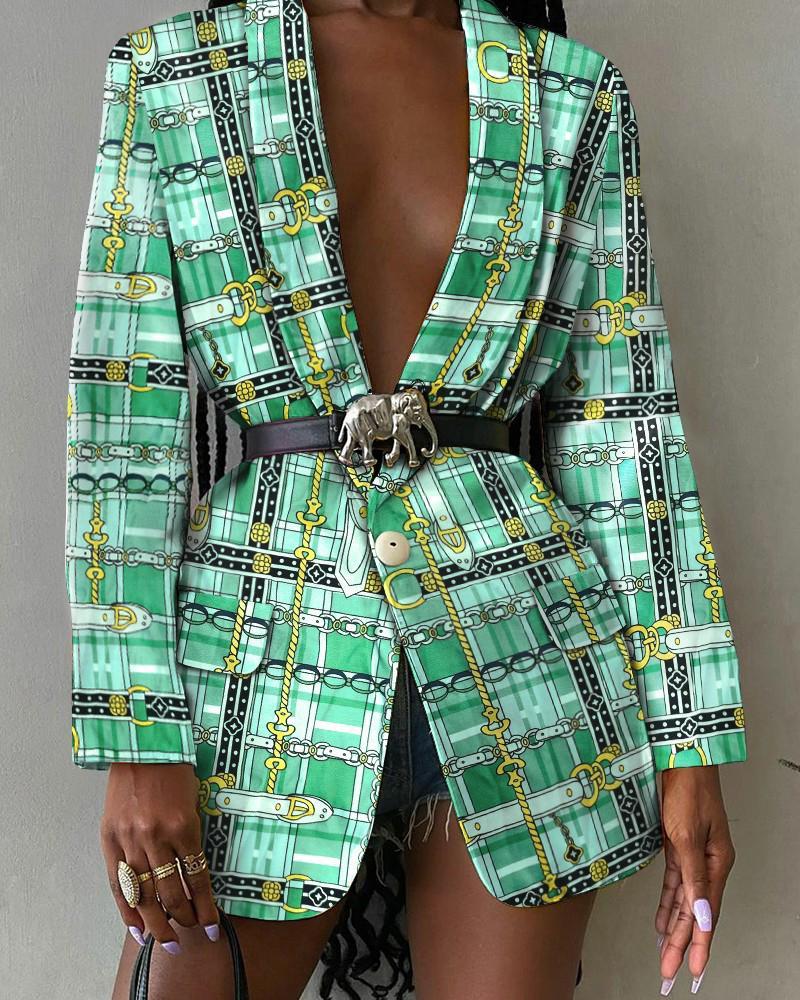 long sleeve single button scarf print blazer coat
