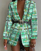 long sleeve single button scarf print blazer coat