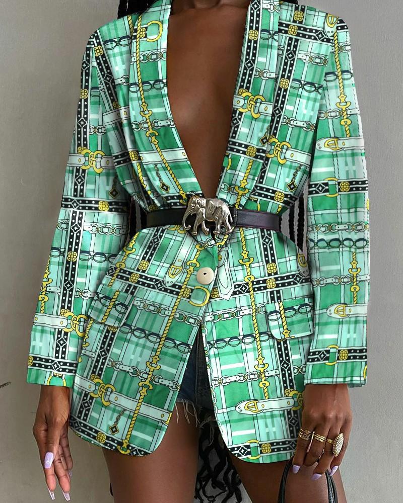 long sleeve single button scarf print blazer coat