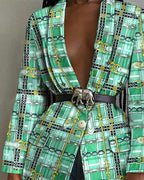 long sleeve single button scarf print blazer coat