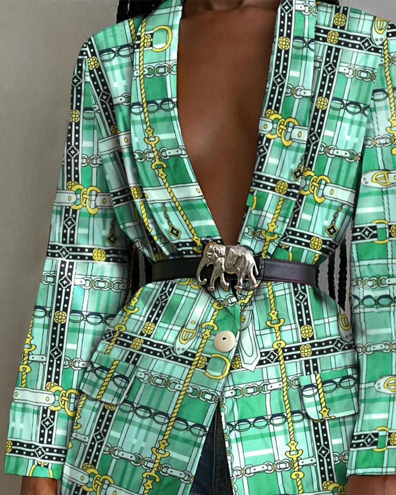 long sleeve single button scarf print blazer coat