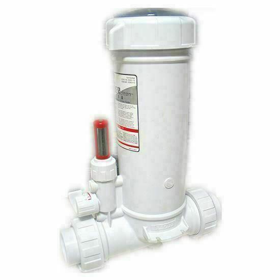 in-line chlorinator by cmp with glass lid for tablets 2" &amp; 1.5" unions included