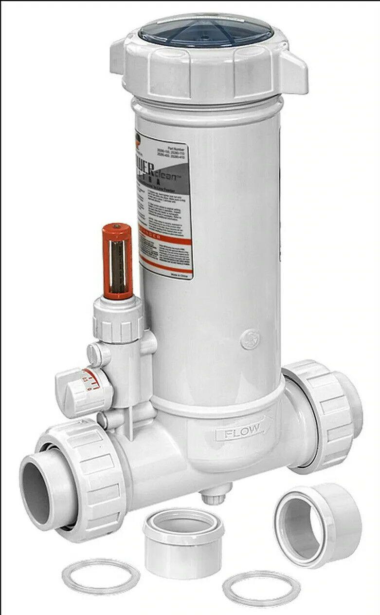 in-line chlorinator by cmp with glass lid for tablets 2" &amp; 1.5" unions included
