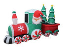 8 Foot Long Inflatable Santa Claus Driving Train On Candy Wheels Pulling Christmas Trees
