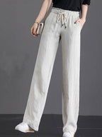 Womens Solid Color Elastic Waist Wide-leg Pants