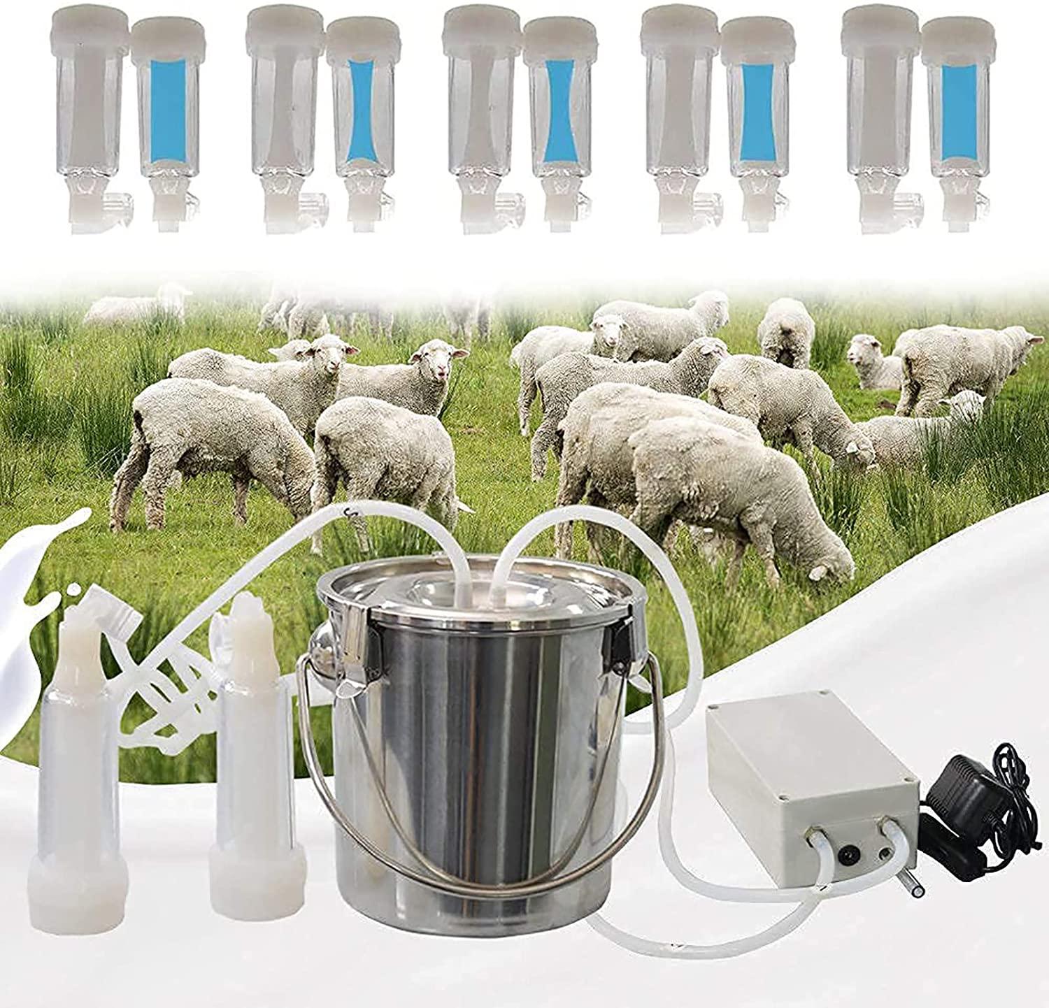 huidazhou milking supplies with stainless steel bucket for goats, electric pulsation milking machine, vacuum pump milker for farm milking supplies for cows cattle or sheep,7l