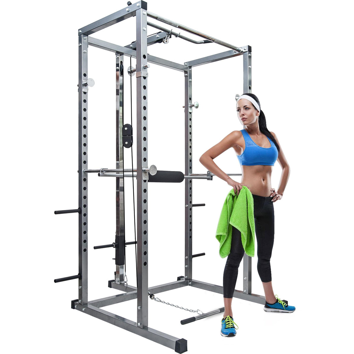 Walmeck Multi-Function Power Cawith Lat Pull-Down and Low Row Home Gym Equipement Olympic Squat Cafor Weight Training