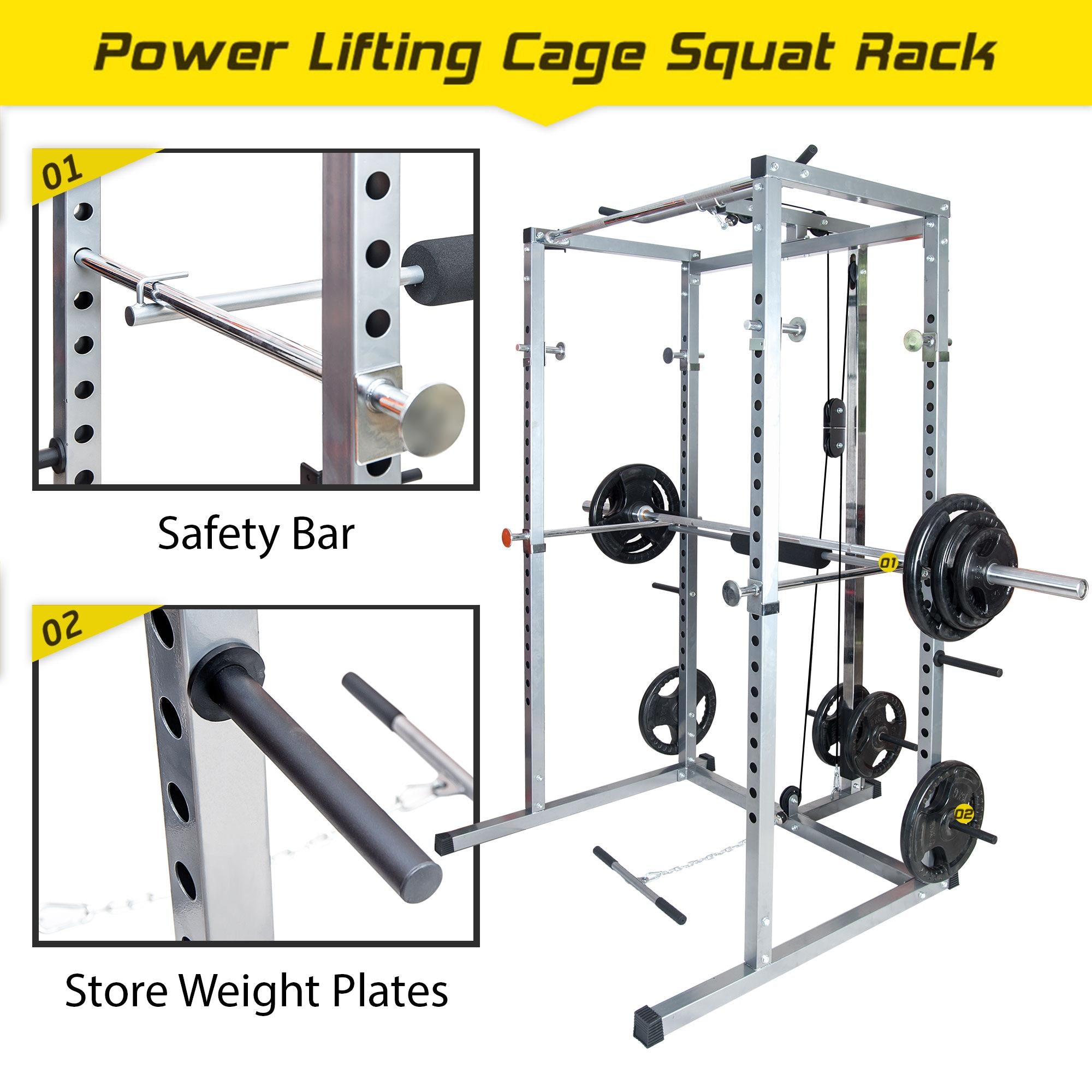 Mixfeer Multi-Function Power Cawith Lat Pull-Down and Low Row Home Gym Equipement Olympic Squat Cafor Weight Training