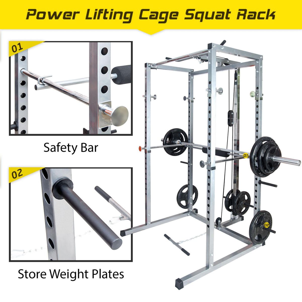 Licasual Multi-Function Power Cawith Lat Pull-Down and Low Row Home Gym Equipement Olympic Squat Cafor Weight Training