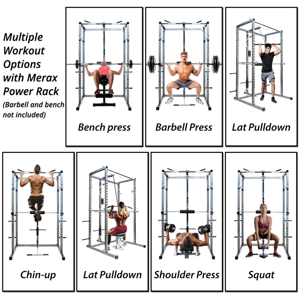 moobody Multi-Function Power Cawith Lat Pull-Down and Low Row Home Gym Equipement Olympic Squat Cafor Weight Training