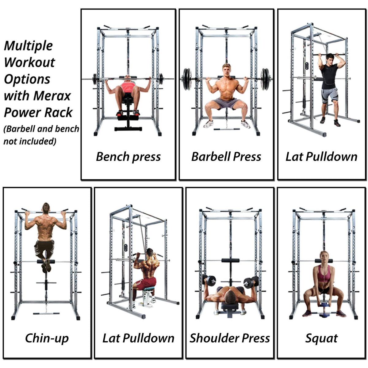 Dodocool Multi Function Power Cawith Lat Pull Down and Low Row Home Gym Equipement Olympic Squat Cafor Weight Training