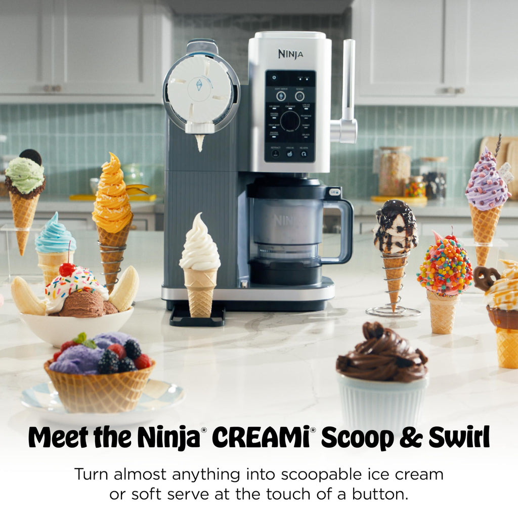 CREAMi Scoop & Swirl Ice Cream and Soft Serve Maker, Oprah's Favorite Things 2025, 13 Programs, Soft Serve Handle & (4) CREAMi 2-in-1 16oz Pints, Gift for Kids & ALL ages, NC701