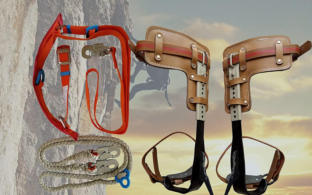 Evoke Gear Tree Climbing Spike Set Pole Spurs Adjustable with Standard Harness + Lanyard