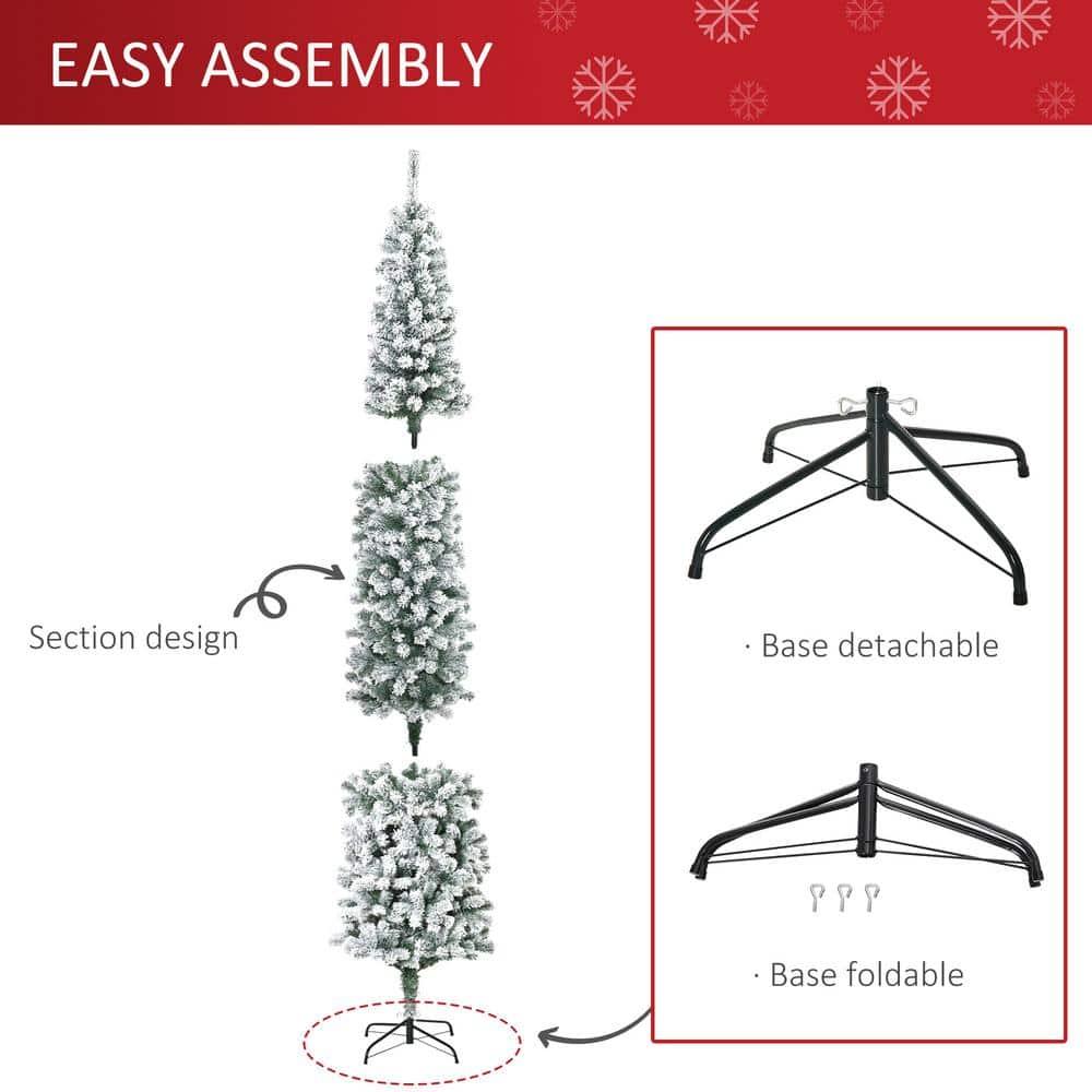 9 ft. Artificial Christmas Tree Snow Flocked, Winter Style Holiday Pencil Tree with Foldable Steel Stand