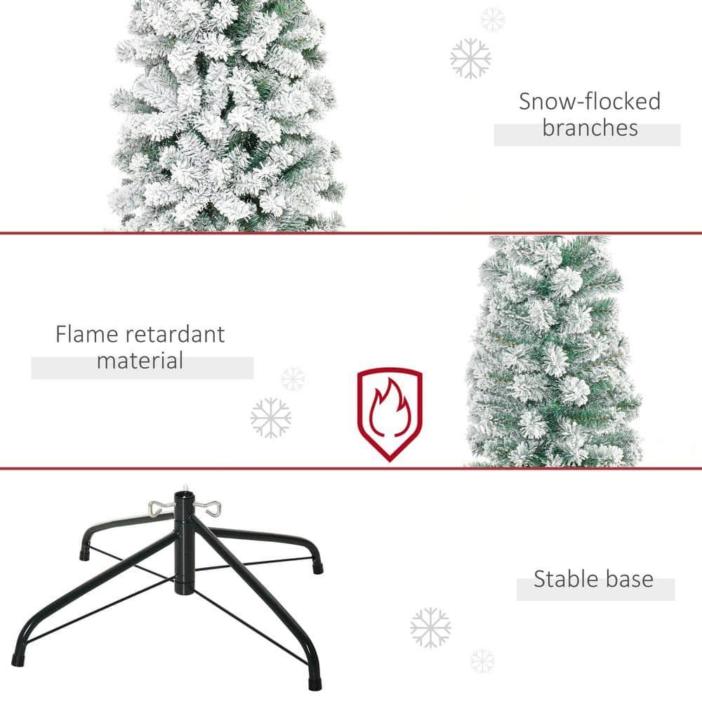 9 ft. Artificial Christmas Tree Snow Flocked, Winter Style Holiday Pencil Tree with Foldable Steel Stand
