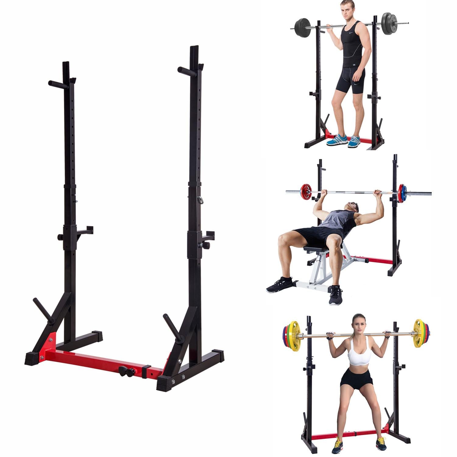 Ollieroo Multi-function Barbell Rack Dip Stand Gym Family Fitness Adjustable Squat Rack Weight Lifting Bench Press Dipping Station with Barbell Plate Rack