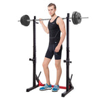 Ollieroo Multi-function Barbell Rack Dip Stand Gym Family Fitness Adjustable Squat Rack Weight Lifting Bench Press Dipping Station with Barbell Plate Rack