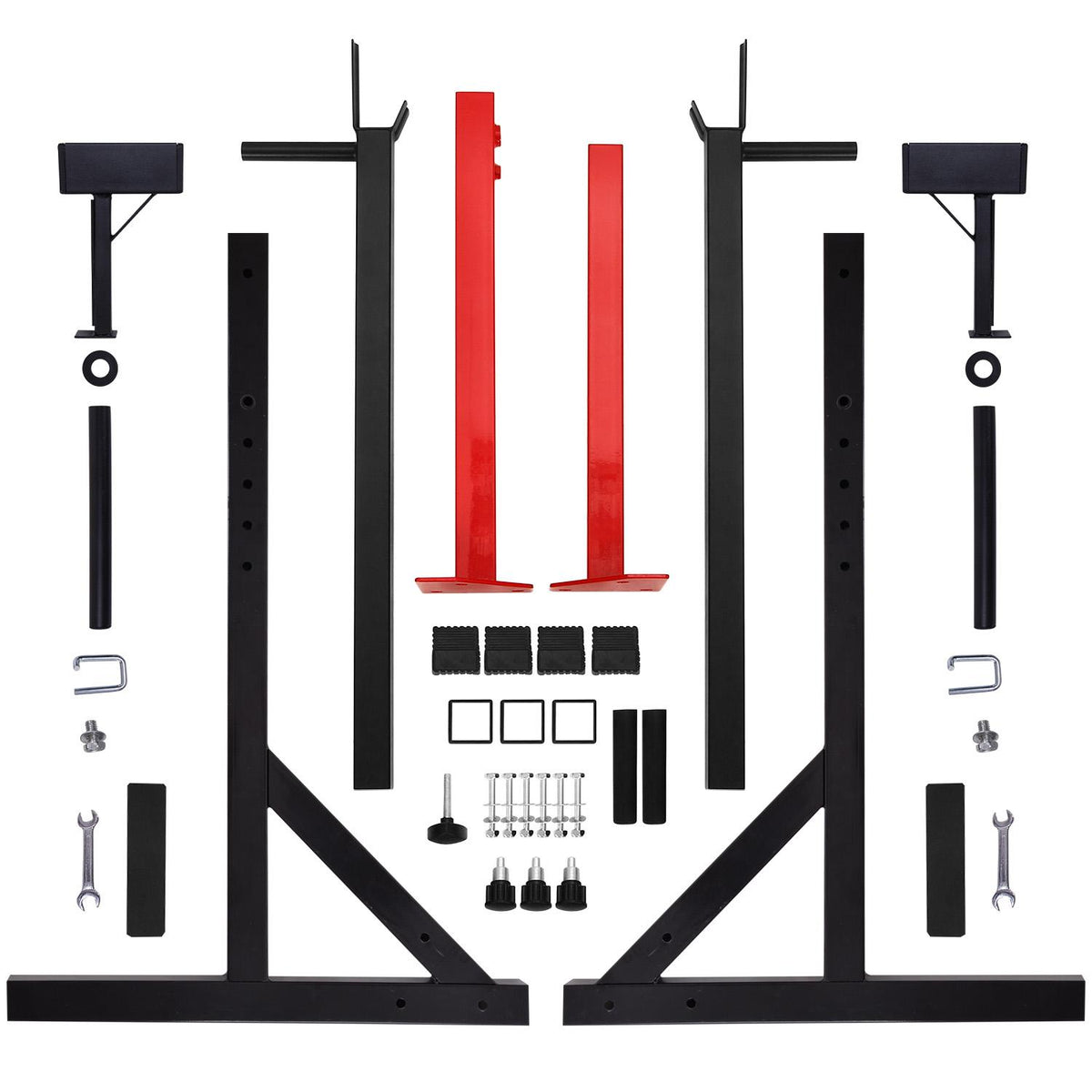 Ollieroo Multi-function Barbell Rack Dip Stand Gym Family Fitness Adjustable Squat Rack Weight Lifting Bench Press Dipping Station with Barbell Plate Rack