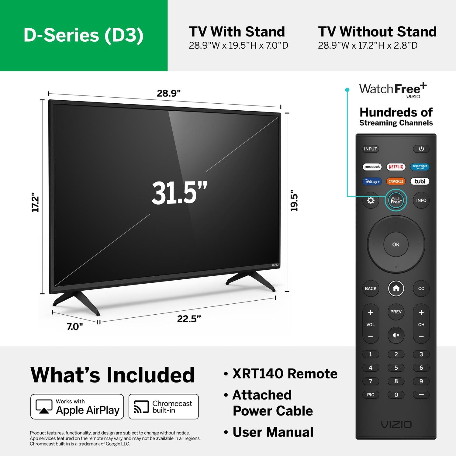vizio 32" class d-series hd smart tv d32h-j09 (newest model)