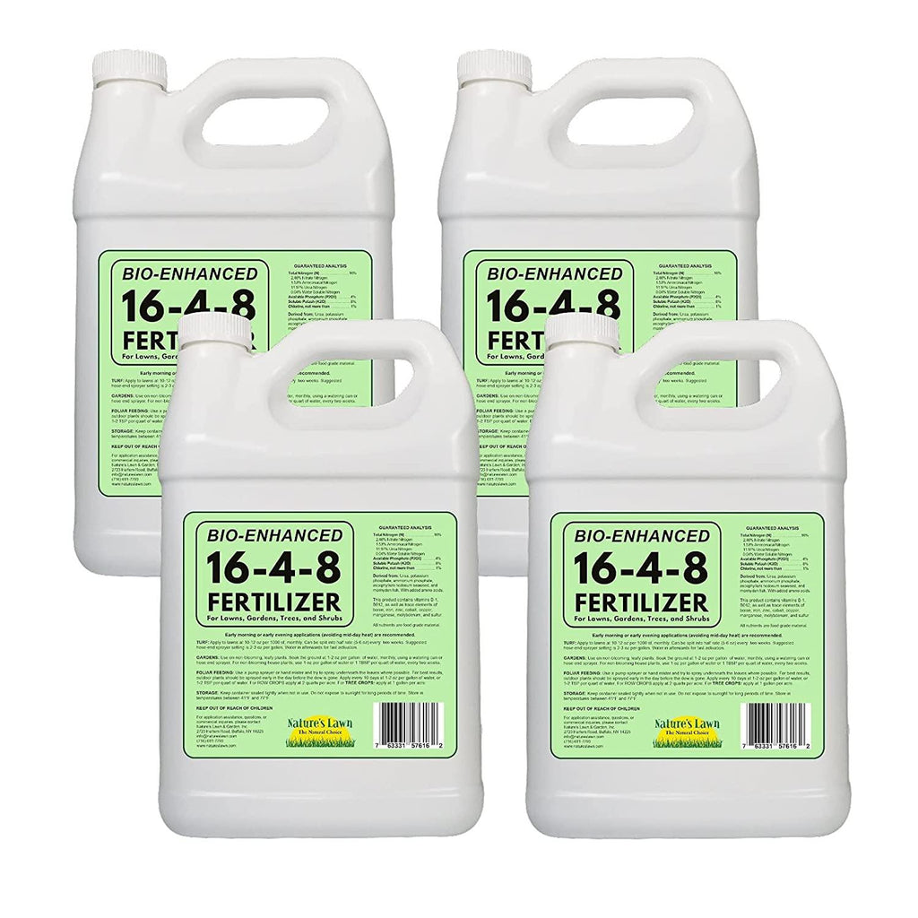nature’s lawn &amp; garden - bio-enhanced 16-4-8 liquid lawn fertilizer for all grass types, with humic &amp; fulvic acid, molasses, and kelp seaweed - non-toxic, pet-safe (4 gallon bundle)