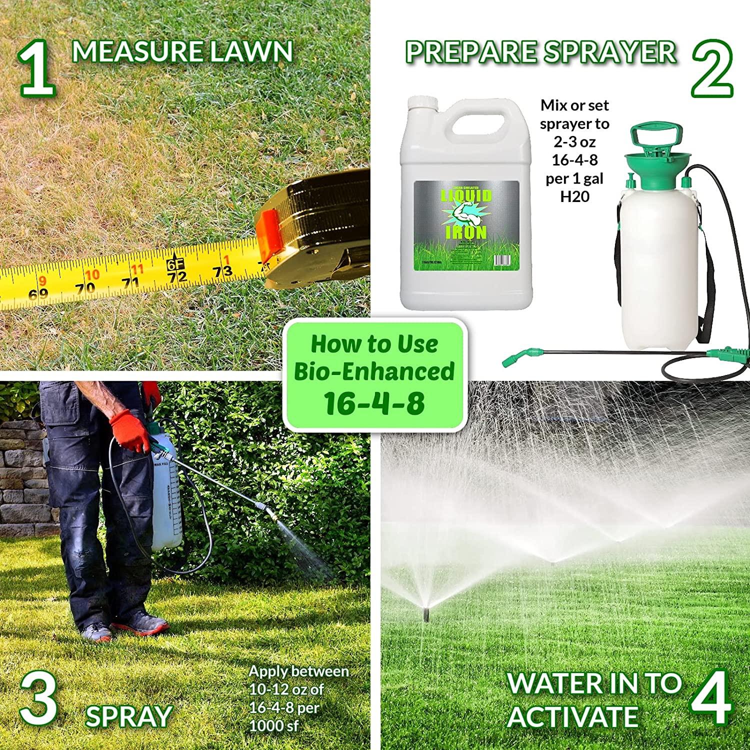 nature’s lawn &amp; garden - bio-enhanced 16-4-8 liquid lawn fertilizer for all grass types, with humic &amp; fulvic acid, molasses, and kelp seaweed - non-toxic, pet-safe (4 gallon bundle)
