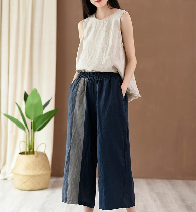 babakud retro stitching cotton linen loose straight pants