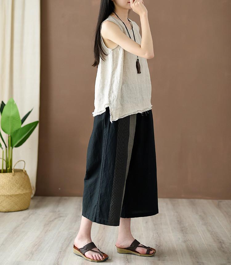 babakud retro stitching cotton linen loose straight pants