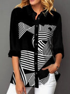 Fashion Line Print Long Sleeve Blouse