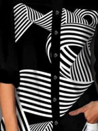 Fashion Line Print Long Sleeve Blouse