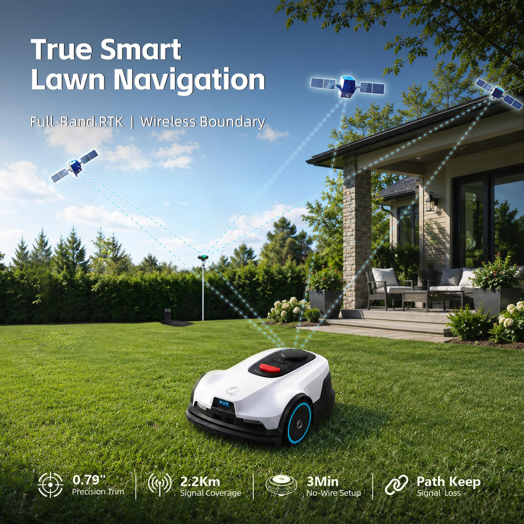 Lawn Mower, Visual+RTK Navigation, Works Under Trees, No Wire, Covers Up to 1/4 Acre, Robotic Mower with Auto Mapping &amp; 6000mAh high-Capacity Battery