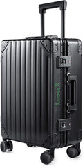 Carbon Fiber All Aluminum Luggage, LuggeX Smart TSA 24" No Zipper Suitcase, Checked Hardside Luggage with Spinner Wheels