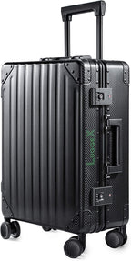 Carbon Fiber All Aluminum Luggage, LuggeX Smart TSA 24" No Zipper Suitcase, Checked Hardside Luggage with Spinner Wheels