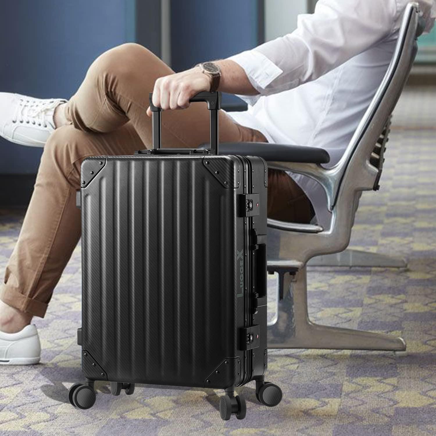 Carbon Fiber All Aluminum Luggage, LuggeX Smart TSA 20" No Zipper Suitcase, Carryon Hardside Luggage with Spinner Wheels