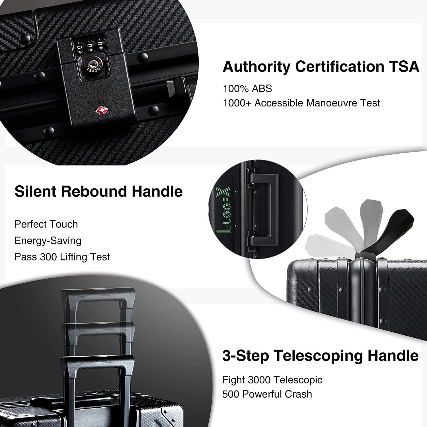 Carbon Fiber All Aluminum Luggage, LuggeX Smart TSA 20" No Zipper Suitcase, Carryon Hardside Luggage with Spinner Wheels