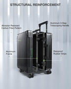 Carbon Fiber All Aluminum Luggage, LuggeX Smart TSA 20" No Zipper Suitcase, Carryon Hardside Luggage with Spinner Wheels