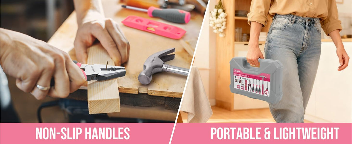 Tool Kit, General Household Hand Tool Set with Toolbox StoraCase, All-in-One Compact Toolkit for DIY & Dorm Use, Pink | 38pc, everyday fixes made easier, organized portable storage, beginner-friendly selection, apartment and office tasks, t