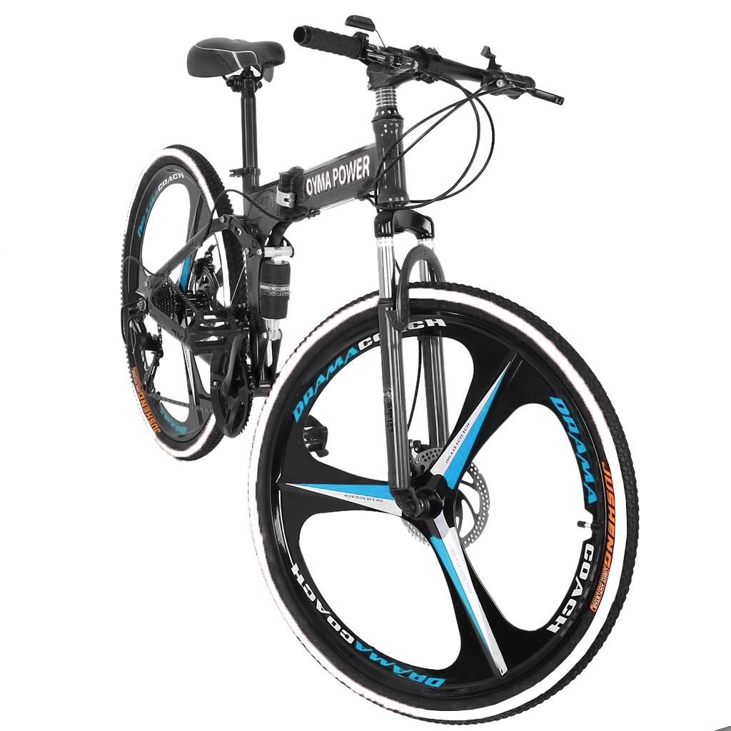 Folding Bike Abcnature 26" Men's Outroad Mountain Bike 21-Speed Full Suspension Bicycle for Women Black