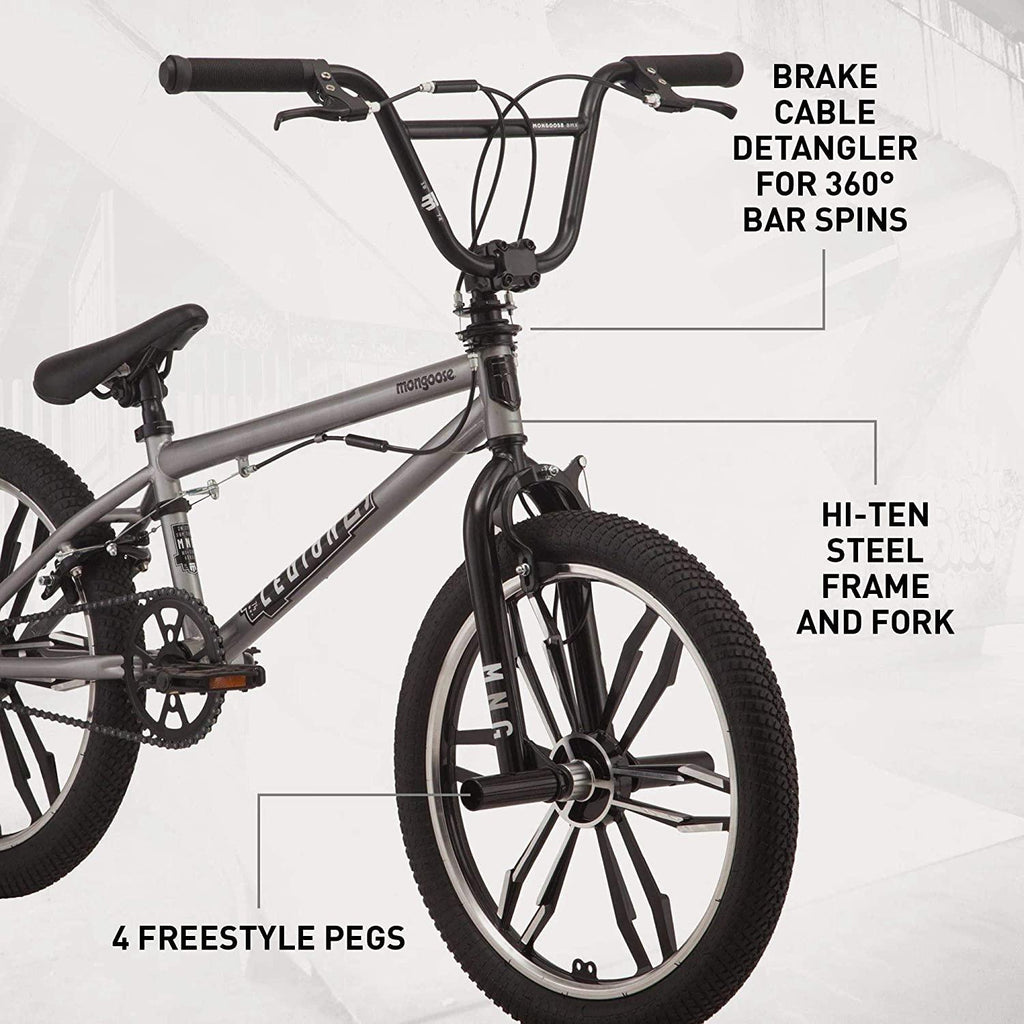 Mongoose Legion Freestyle Sidewalk BMX Bike for-Kids, -Children and Beginner-Level to Advanced Riders, 16-20-inch Wheels, Hi-Ten Steel Frame, Micro Drive 25x9T BMX Gearing