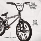 Mongoose Legion Freestyle Sidewalk BMX Bike for-Kids, -Children and Beginner-Level to Advanced Riders, 16-20-inch Wheels, Hi-Ten Steel Frame, Micro Drive 25x9T BMX Gearing