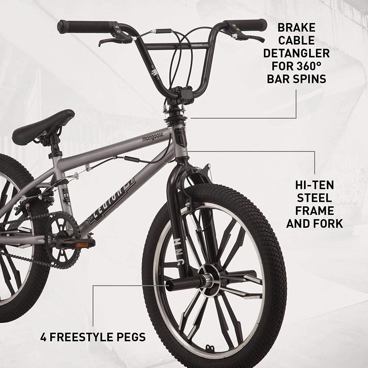 Mongoose Legion Freestyle Sidewalk BMX Bike for-Kids, -Children and Beginner-Level to Advanced Riders, 16-20-inch Wheels, Hi-Ten Steel Frame, Micro Drive 25x9T BMX Gearing